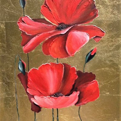 Poppies on a gold background