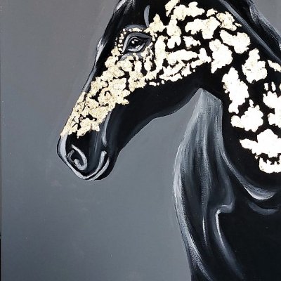 A black horse with gold.