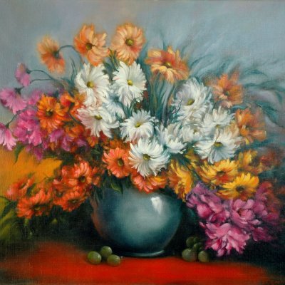 Still life with bright flowers
