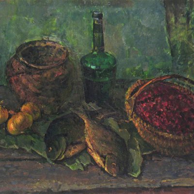 Still life with a green bottle