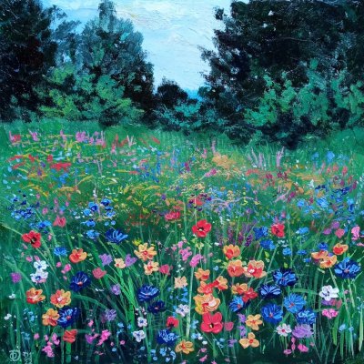 Summer landscape with flowers acrylic