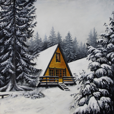 A house in a snowy forest