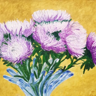 Asters in a blue vase