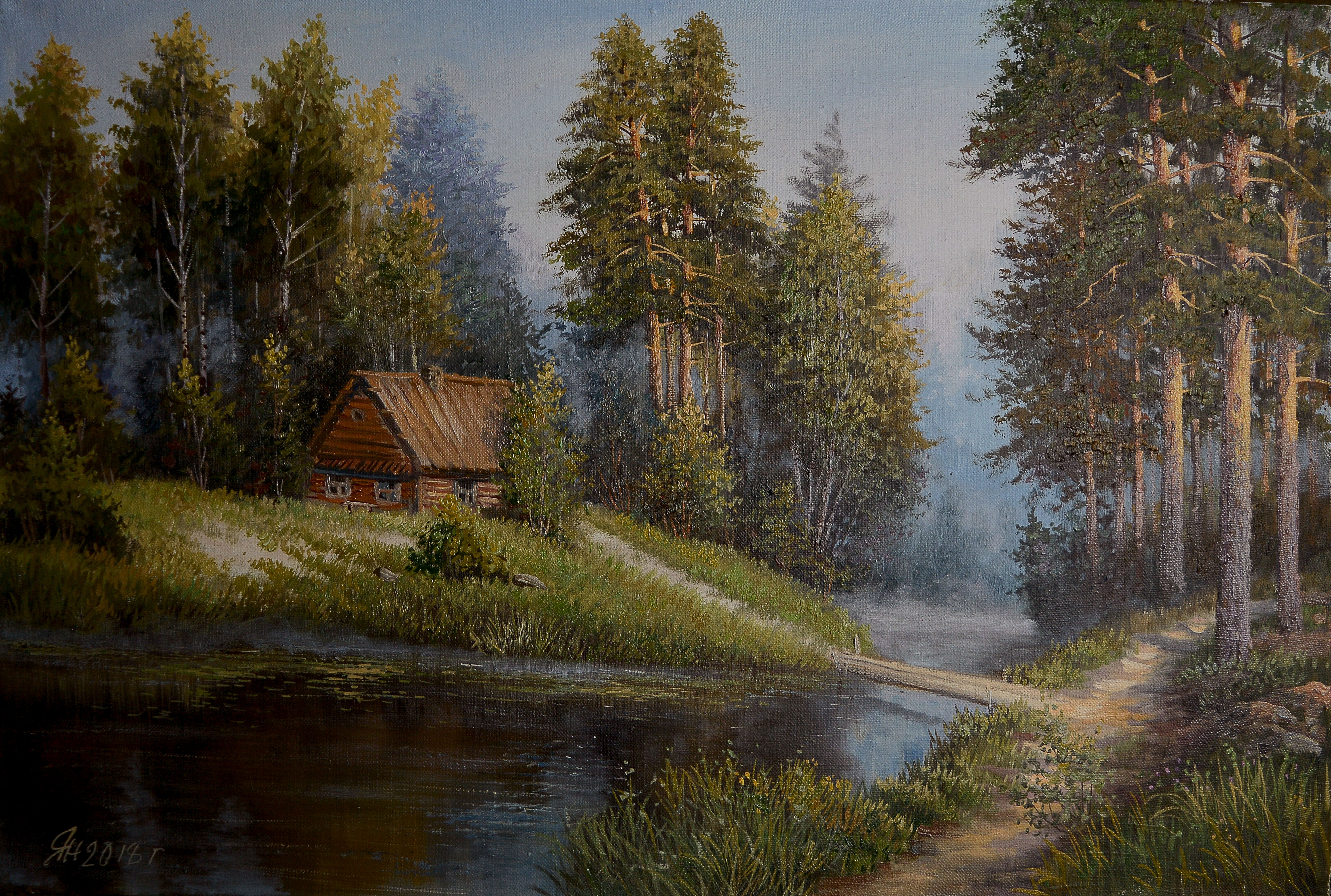 Картина Геннадия Янулевича домик в лесу