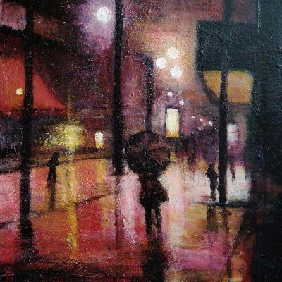 Acrylic city at night